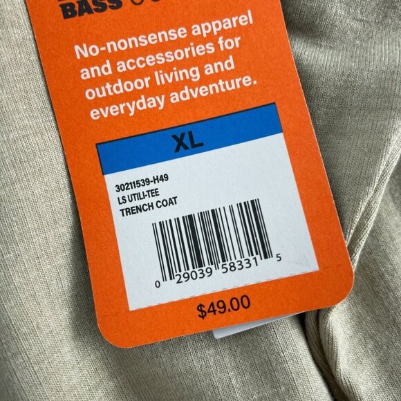 Bass Outdoor LS Utili-Tee Long Sleeve Shirt XL Tan NWT 1732 - Picture 6 of 10